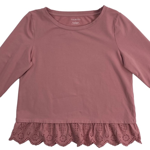 Talbots Women’s Dusty Rose Pink Long-Sleeve Top, Lace Eyelet Ruffle Trim, Size L - Picture 4 of 11